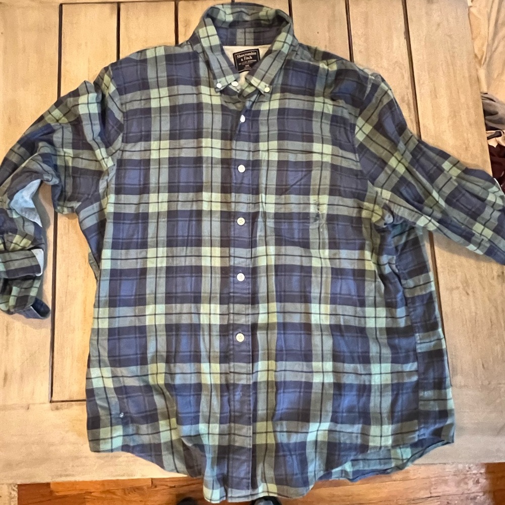 Abercrombie | Blue/Green Plaid Button Down | XXL